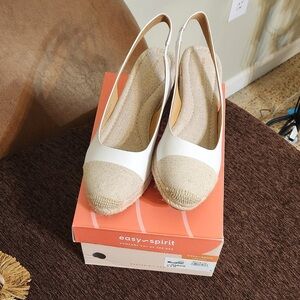 Easy Spirit Beige and Natural Slingback Espadrille Wedges